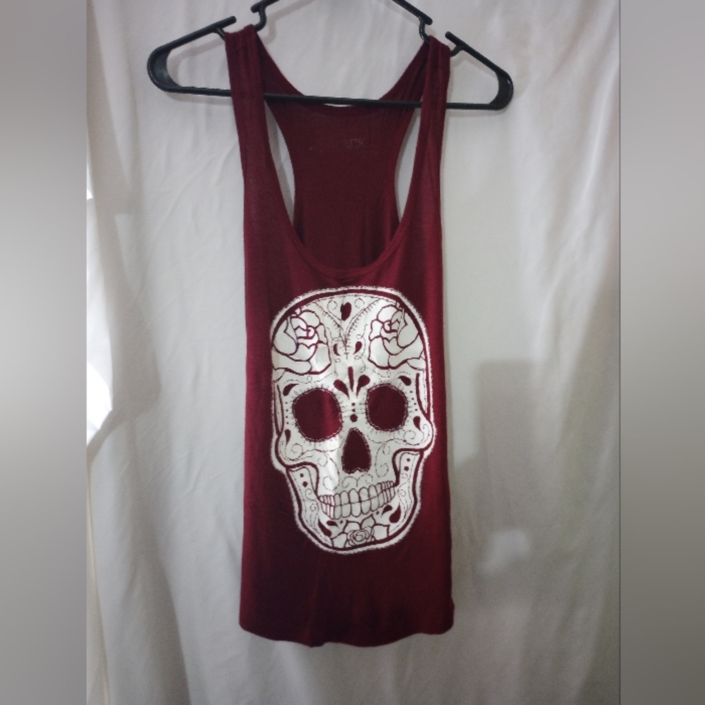 Maroon Tank Top with Skull Design